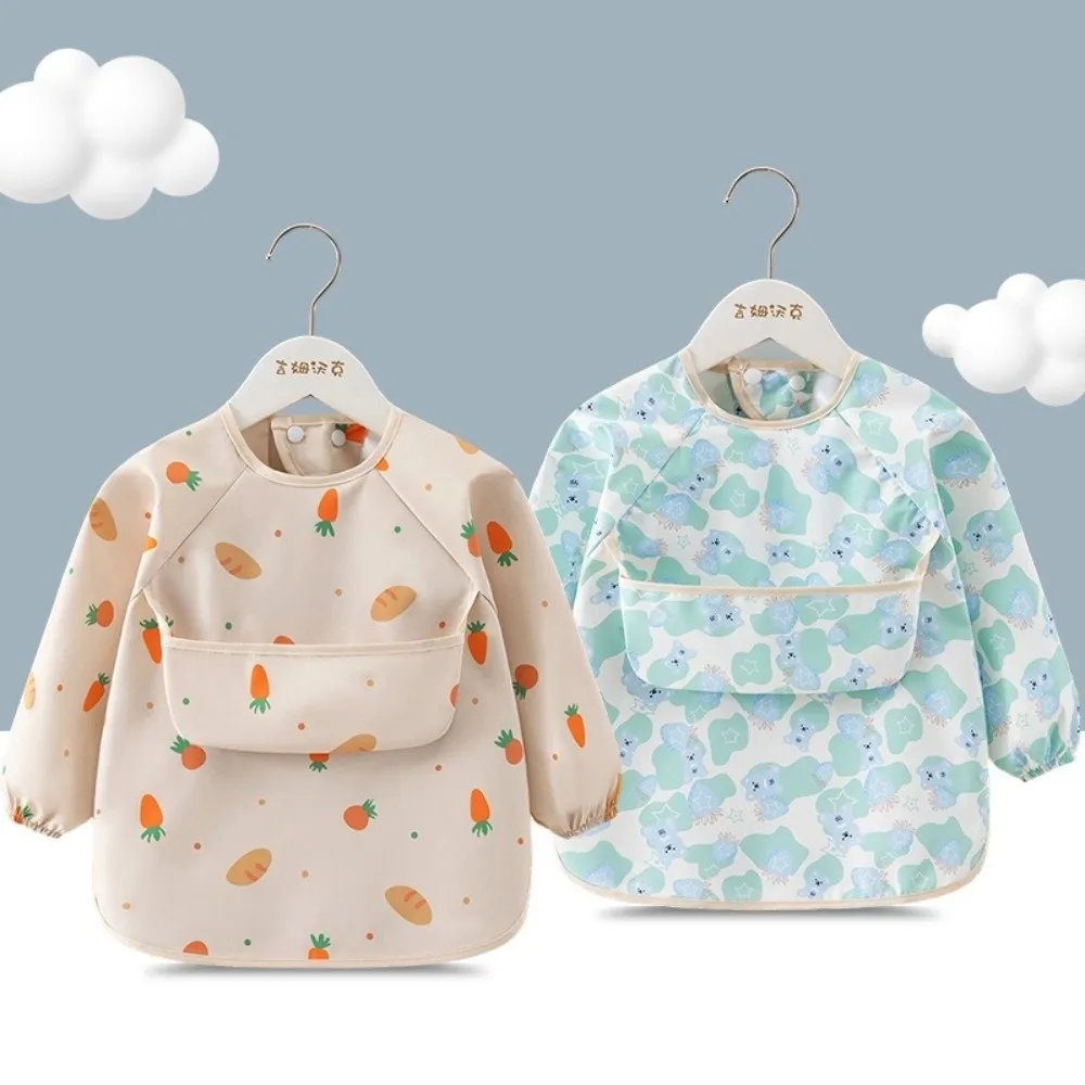 New Waterproof Child Feeding Bib Rice Pocket Soft Long Sleeve Apron Feeding Blouse Children's Feeding Smock Toddler Bibs