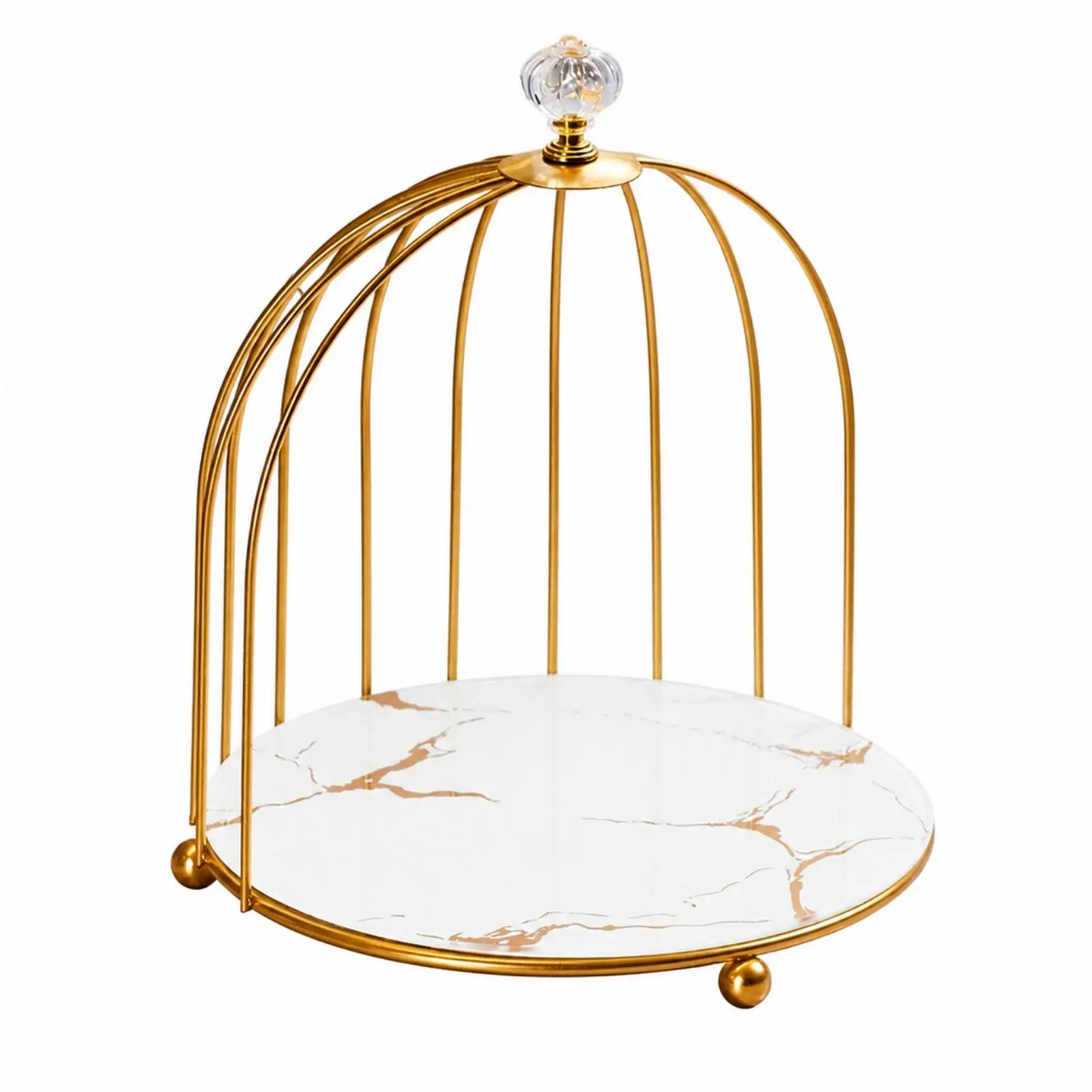 Countertop Cosmetics Organizer Iron Art Gold Finish Bathroom Storage Rack with Glass Dome for Makeup Beauty Essentials