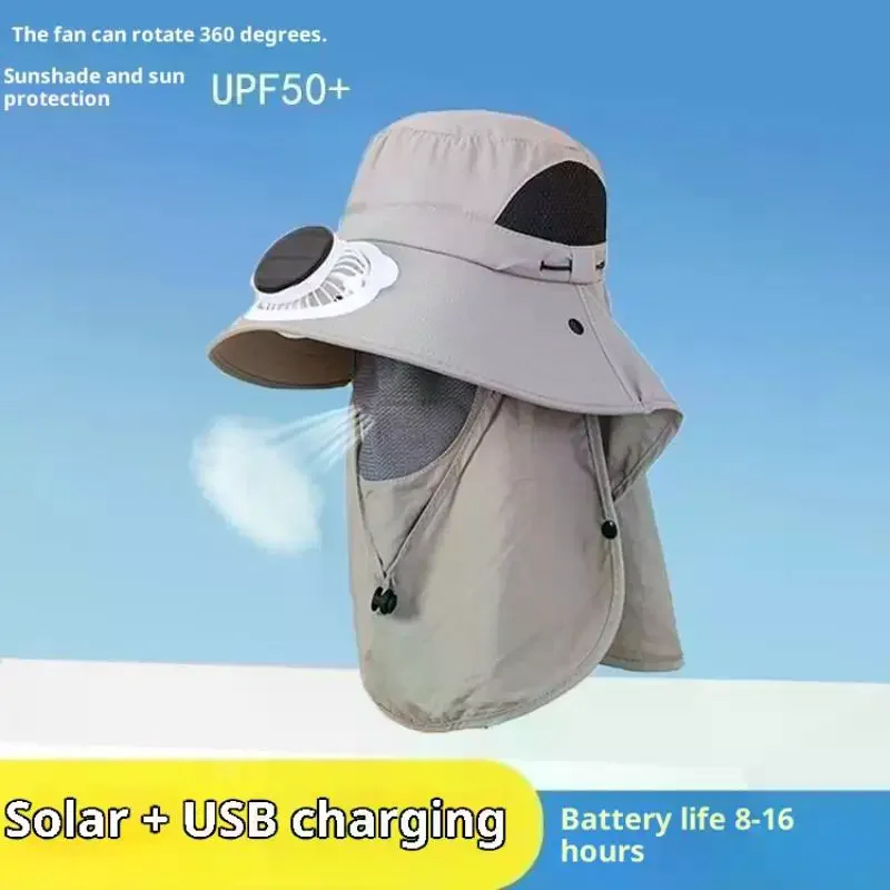 Solar Powered Dual Fan Sun Hat With Wide Brim For Outdoor Fishing Hiking Mountaineering Sun Protection Adjustable Headband
