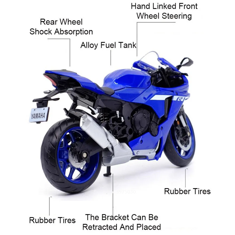 1:12 Alloy Yamaha YZF-R1M Motorcycle Model Toys Cars Rubber Tires Motorcycles Slide Forward Miniature Vehicle Toddler Kids Gifts