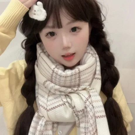 وشاح نسائي منقوش باللون الرمادي الداكن، على الطراز الكوري لخريف وشتاء سميك ودافئ، ملابس برقبة متعددة الاستخدامات في الغلاف الجوي #2