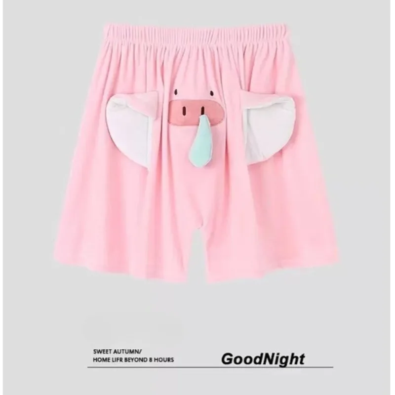 Short unisexe avec nez d'éléphant drôle, joli dessin animé, bas de sommeil ample, pantalon de pyjama décontracté pour Couple, vêtements de maison respirants et créatifs