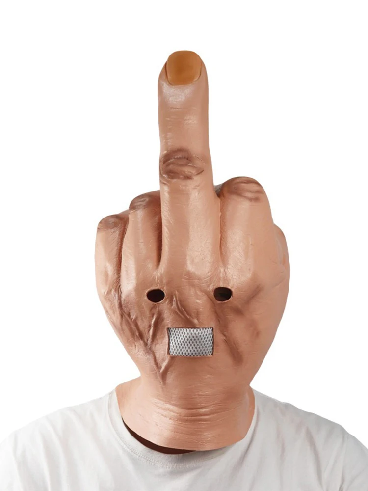Halloween Creative Personality Despises Vertical Middle Finger Latex Mask Creepy Fingers Mask Cosplay Spoof Headgear Props