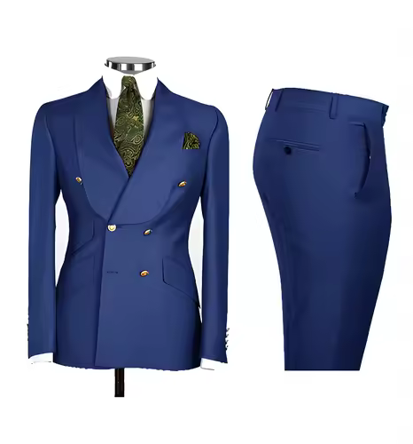 Light Blue Men's Suits Chic Double Breasted Blazer Peak Lapel Elegant Formal Set Male 2 Piece Jacket Pants Wedding Groom Tuxedos - Image 8