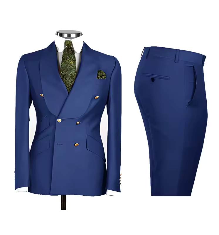 Light Blue Men's Suits Chic Double Breasted Blazer Peak Lapel Elegant Formal Set Male 2 Piece Jacket Pants Wedding Groom Tuxedos - Image 8