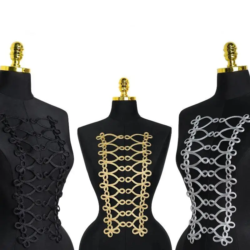 Fashion Golden Silk Applique Sew On Patches Large Handmade for Clothes Hat Jacket Customization Decor