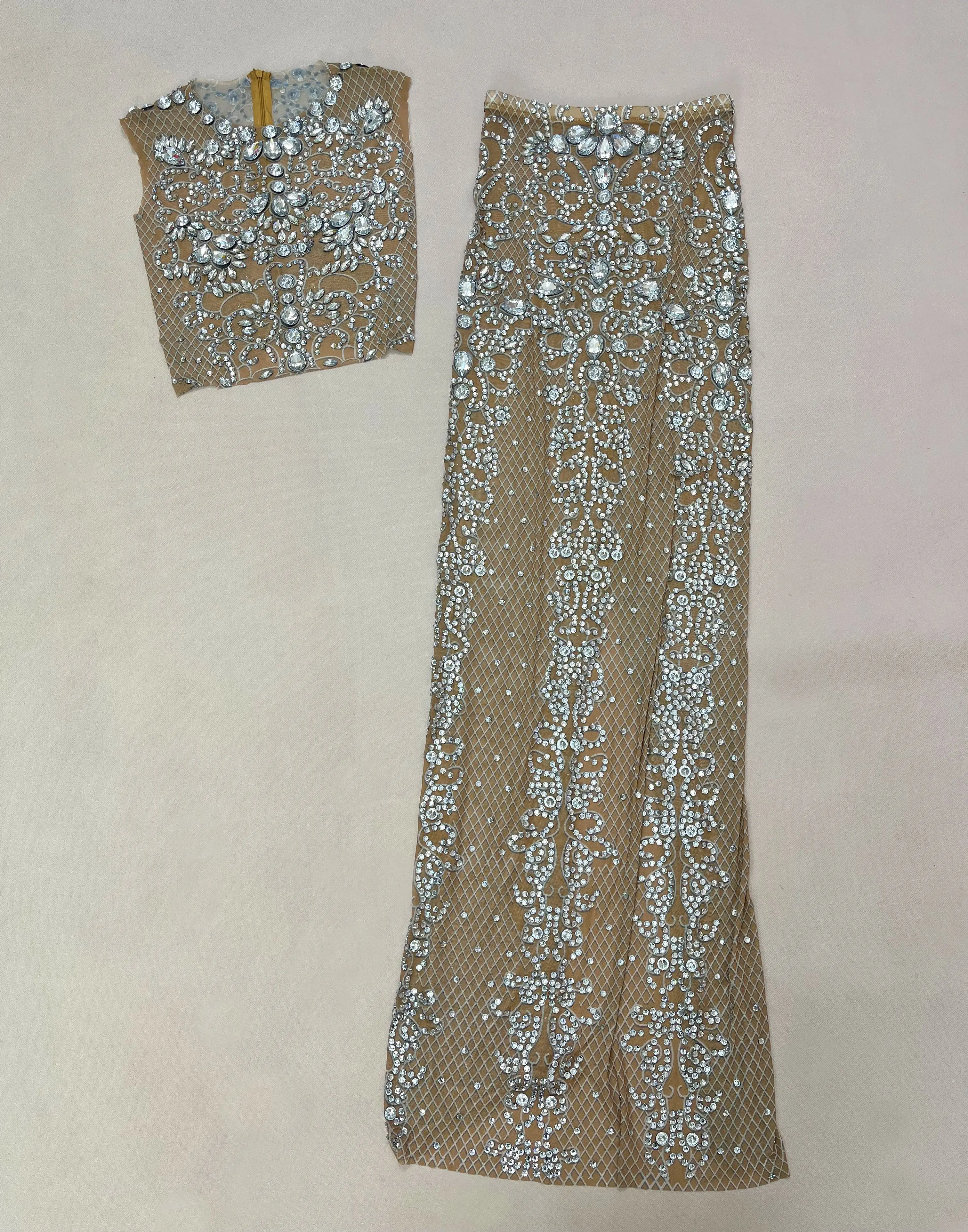 Mode Sparkly Strass Mesh Rock Set Frauen Party Hochzeit Prom Elegantes Kleid Roter Teppich Zeigen Bühne Kostüm Hualanfenti