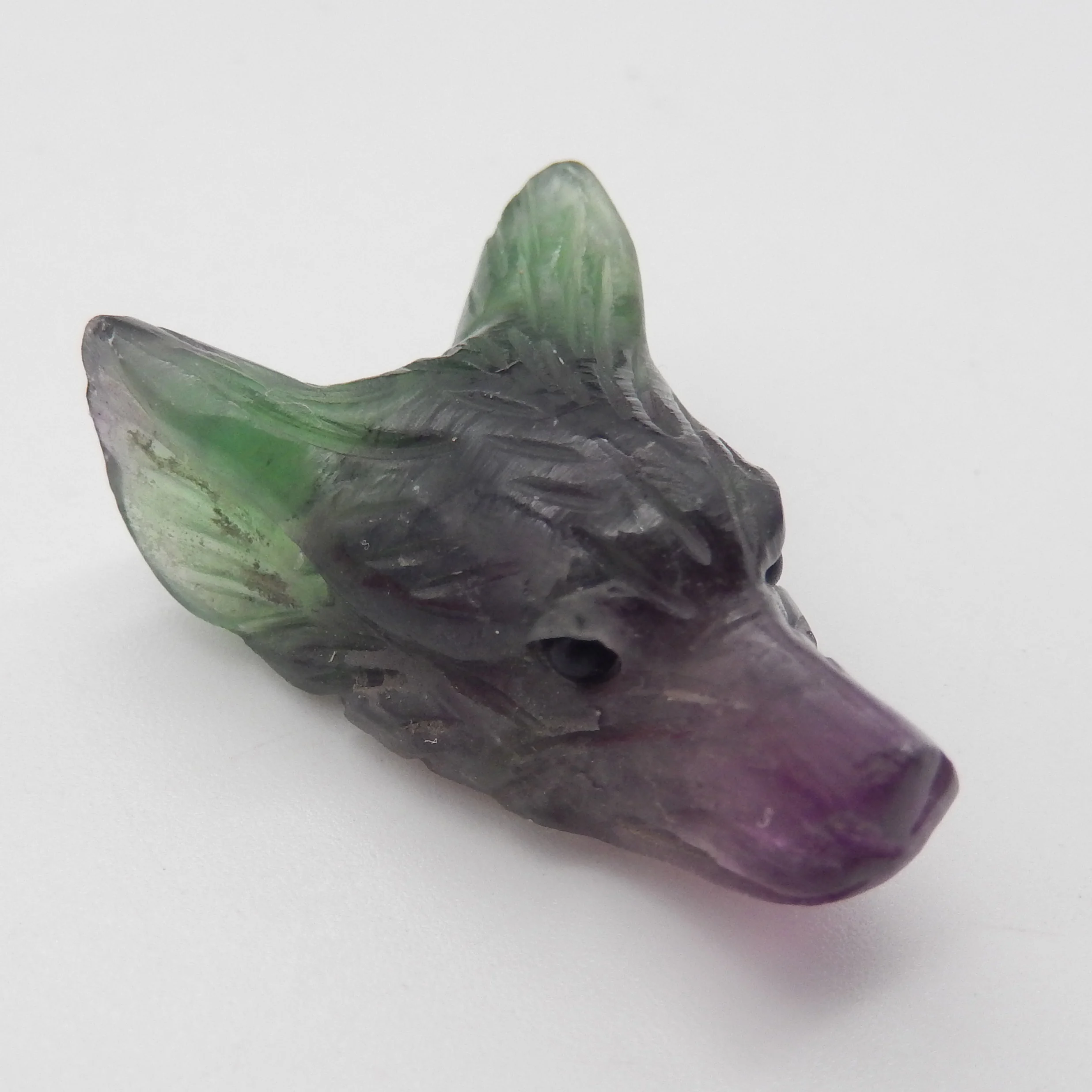 Natural Fashion Carved Fluorite Wolf Head Pendant Bead Necklace Accessories