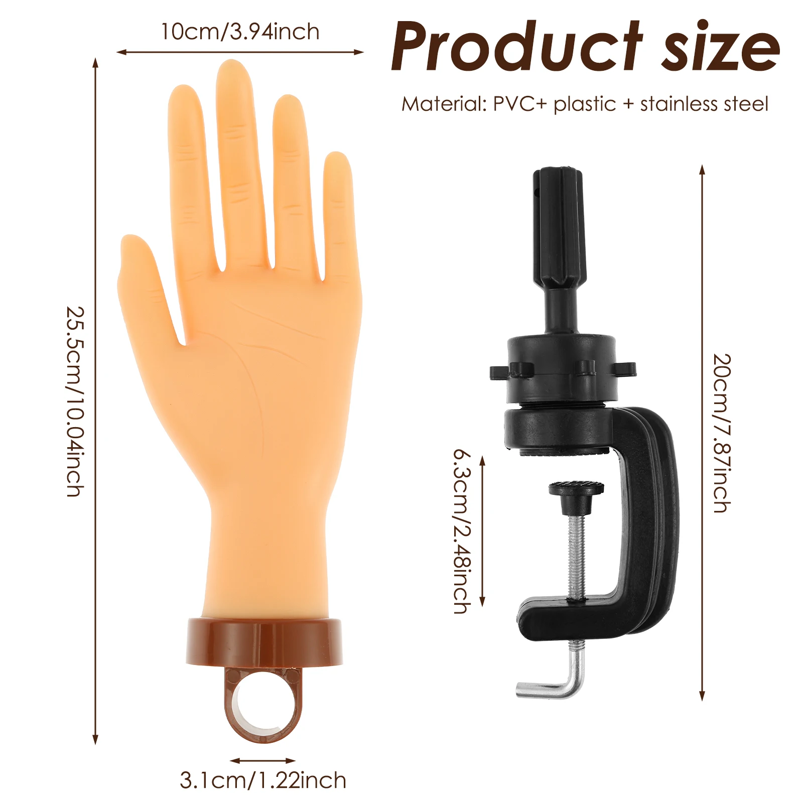 Nageltraining, gefälschte Hand, verstellbarer Acrylnagel, mechanische Praxis, Dummy-Finger mit Fingerbasis für Nail Art Anfänger-Übungen