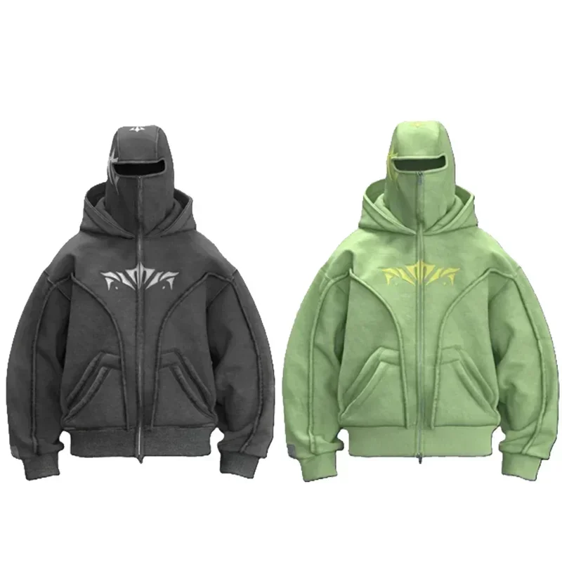 Y2K Harajuku Zip up Hoodie Vintage Pattern high quality Oversized Sweatshirt gothic Casual Men Women Hip hop Fashion Streetwear