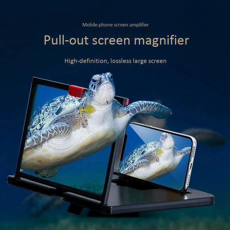 3X Mobile Phone Screen Magnifier 12 Inch 3D HD Video Amplifier Stand Bracket With Movie Game Red Folding Desk Holder