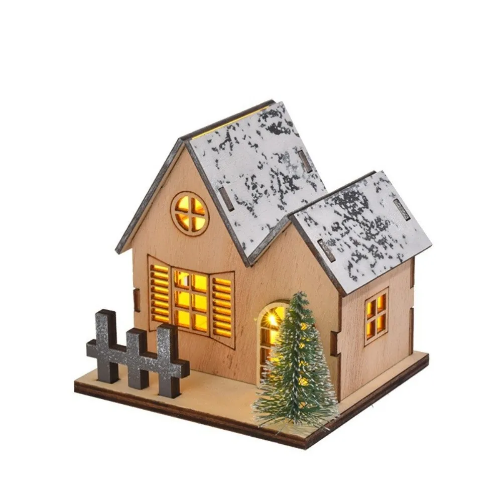Vintage DIY Xmas Wooden House Glowing Castle Mini Christmas LED Light Xmas Ornaments Home Decoration