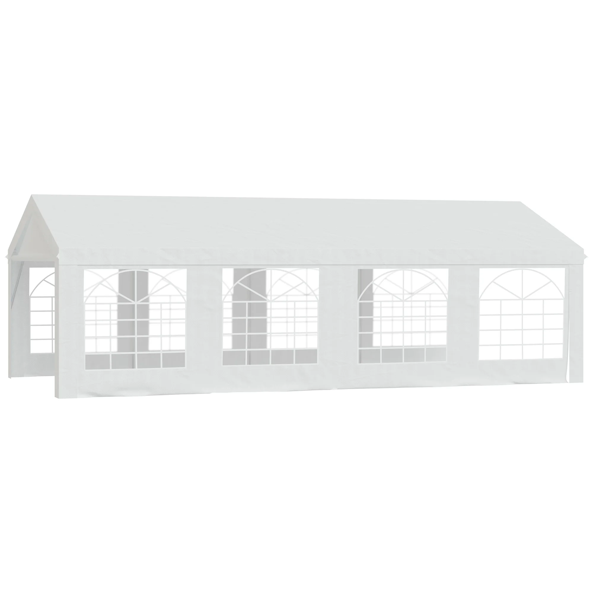 Carpa de jardín Outsunny para exteriores, 4x8m, tipo barnum, de polietileno, con 8 ventanas y estructura de acero galvanizado robusto de color blanco.