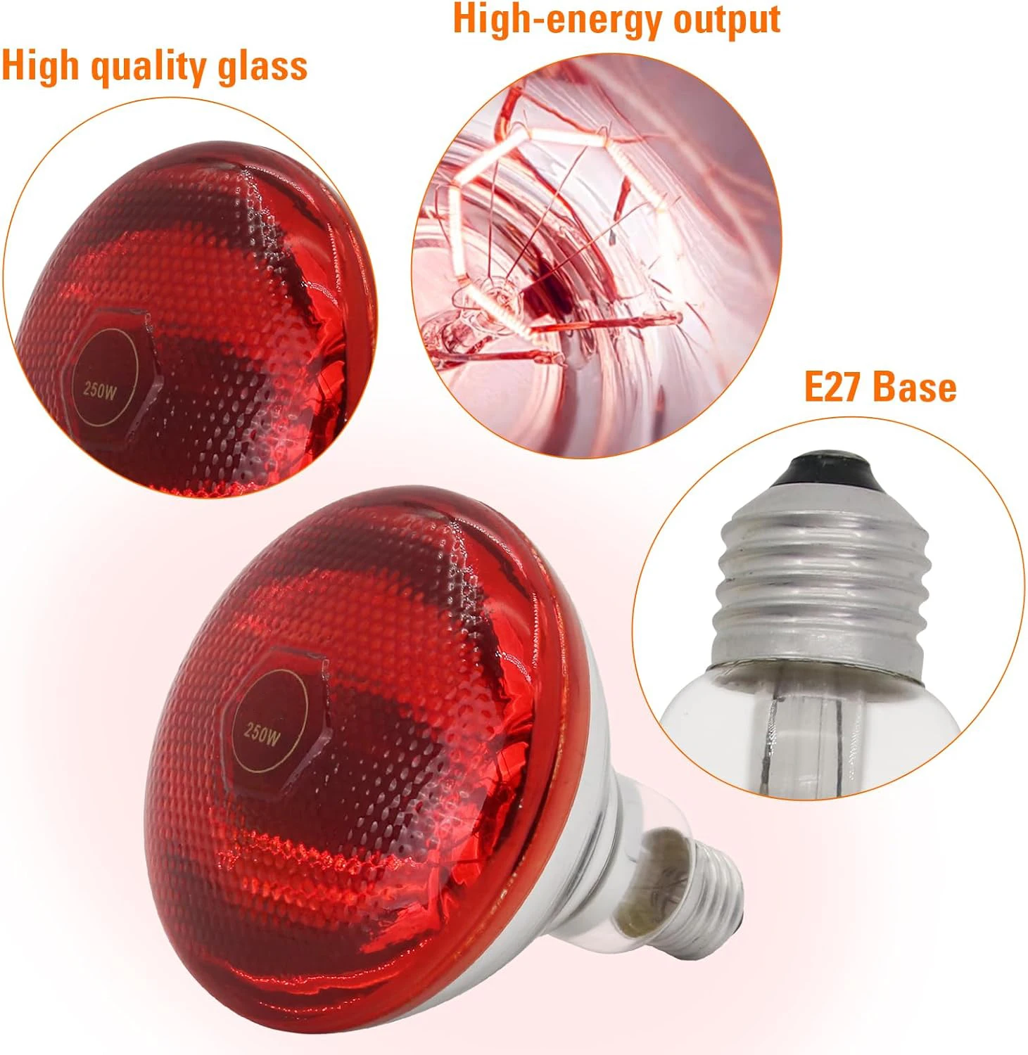 2 قطعة لمبة الحرارة بالأشعة تحت الحمراء ، 250 واط 110 فولت الزواحف الأشعة تحت الحمراء مصباح الحرارة لالثلاب البرمائية السلحفاة الملتحية التنين السحلية الفراخ