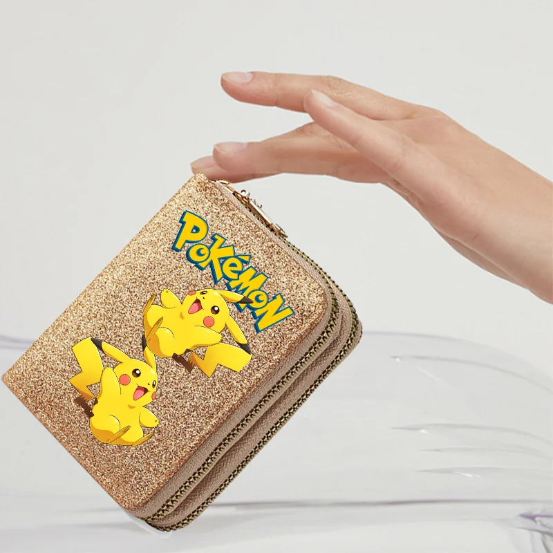 Print Coin Purse Poke Mon Holiday Gifts Multi-layer Wallet Zipper Card Bag Gold Pink Birthday Card Storage Bag Holiday Gift