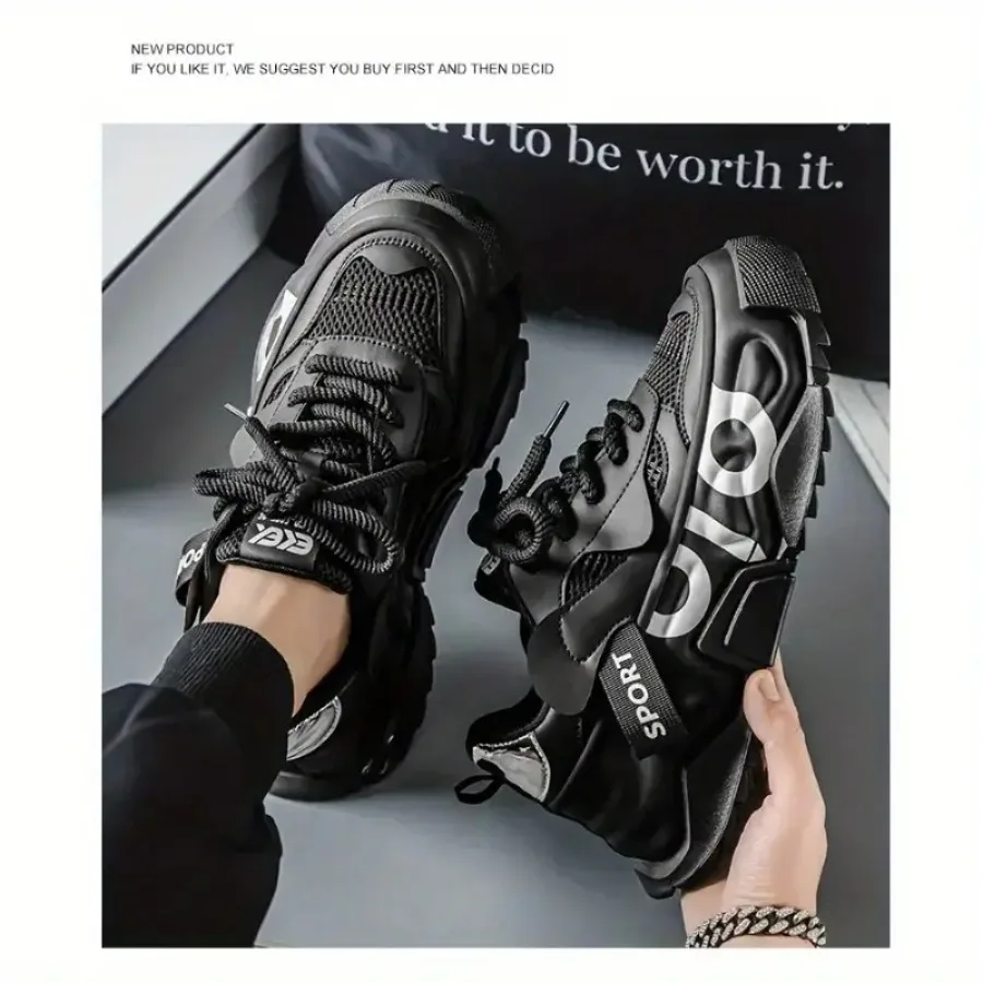 

2025 Men'S Fashion Thick-Soled Sneakers Versatile Casual Shoes with Microfiber Upper Rubber Sole and Fabric