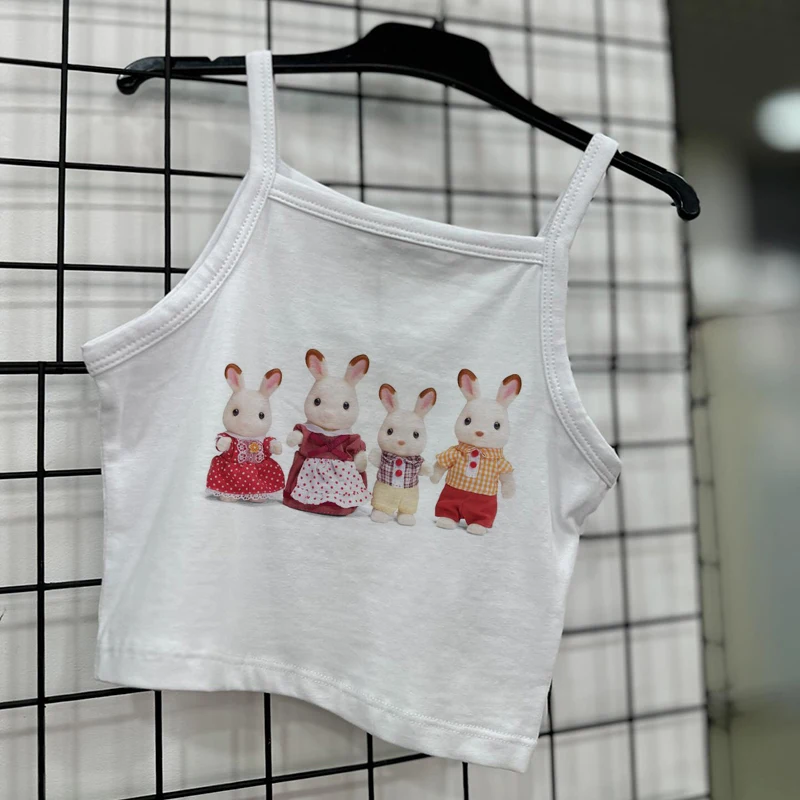 Y2k Style Rabbit Print Tank Top Summer Casual Women\'s Grunge Crop Tops Emo Girls Harajuku Fashion 2000s Sexy Sleeveless Camisole