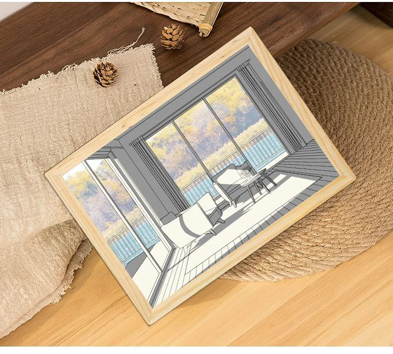 Creativity Night Light Simulation Gift Sunset Mood Photo Frame Lamp INS Anime Painting Led Lights Decoration Lighting