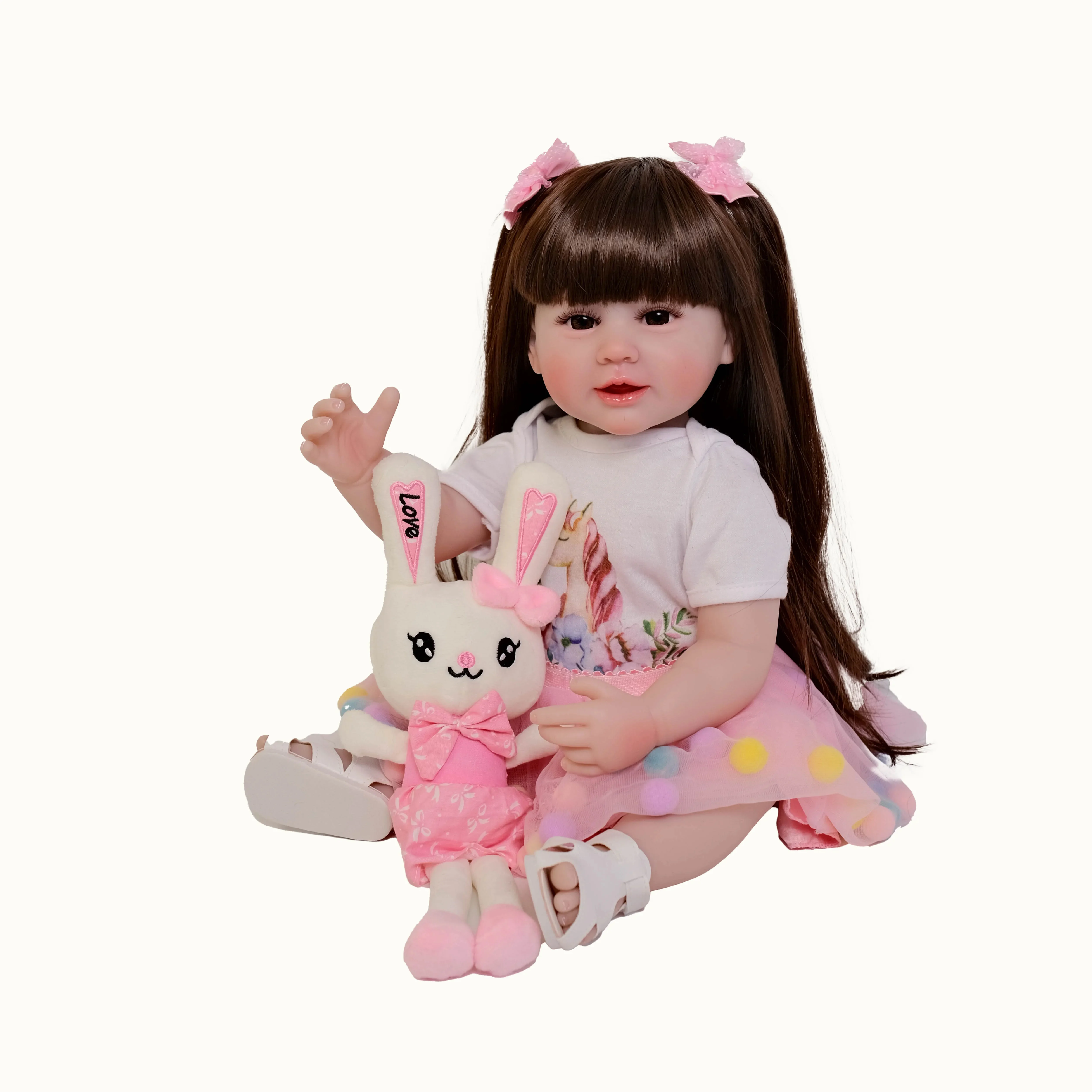 22inch Full Body Soft Silicone Vinyl Reborn Toddler Girl 3D Skin Visible Veins Paste wig Collectible Art Doll