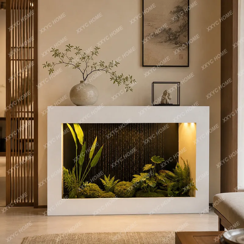 Chinese-style flowing water ornament indoor self-circulating water curtain green plant landscaping entrance decoration