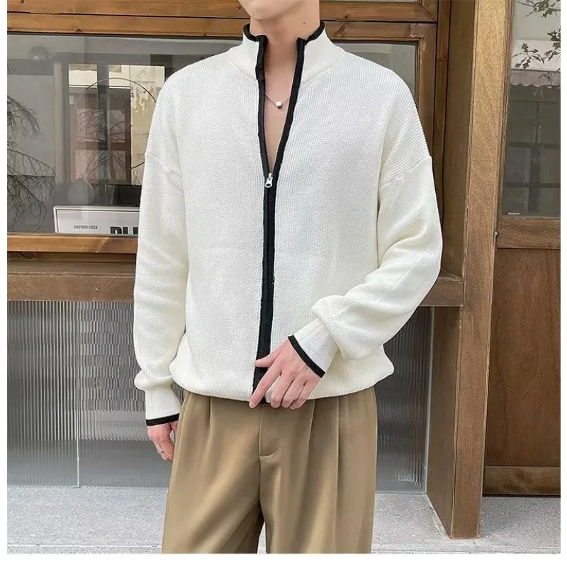 Half Turtleneck Cardigan Sweater Men's Coat Autumn and Winter Solid Color Versatile Zipper Sweater Top