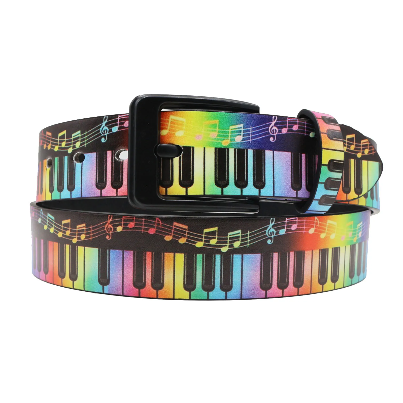 Colorful Gradient Keyboard Musical Score Printed Belt, Hip Hop Style Waist Strap, Unique Accessory for Music Lovers Pianists
