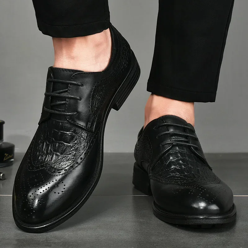 Leather Shoes for Men Lace Up Oxfords Brogue Shoes Formal Party Wedding Office Business Casual Men Leather Shoes