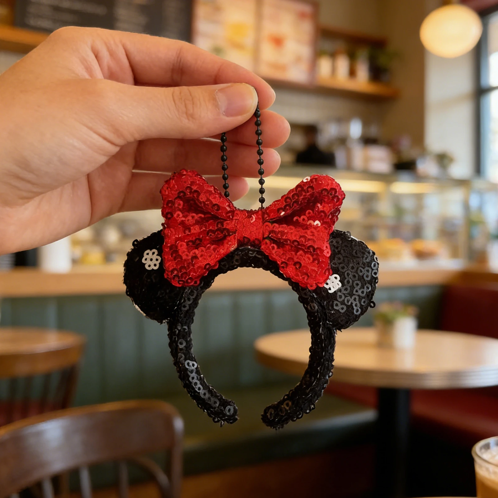 1pc Disney Mini Pendant Hair Hoops Sequins Bow Mouse Ear Bag Camera Lens Decoration Exquisite Gift Girl Hair Accessory Keychain