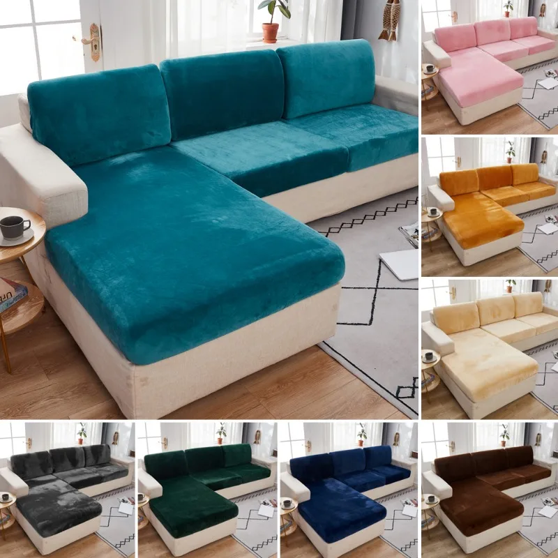 Soft Velvet Sofa Cushion Cover Washable Removable Seat Slipcover Thick Elastic Couch Cover 1/2/3/4-seater Corner Sofa Covers