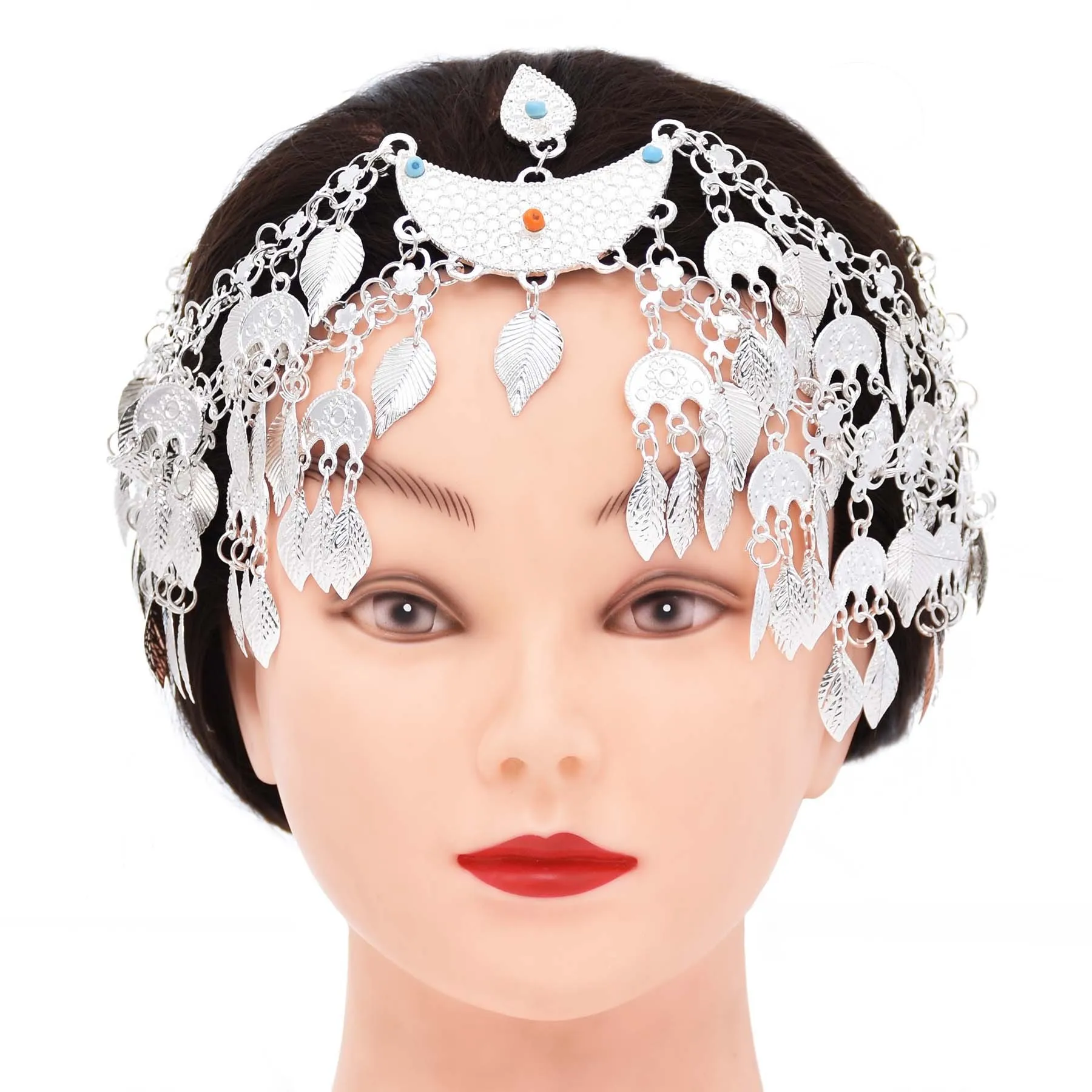 Fashion Silver Plated Leaf Tassel Hair Accessories for Women Star Flag Flower Moon Shape Ethnic Headdress Headpiece Hair Jewelry