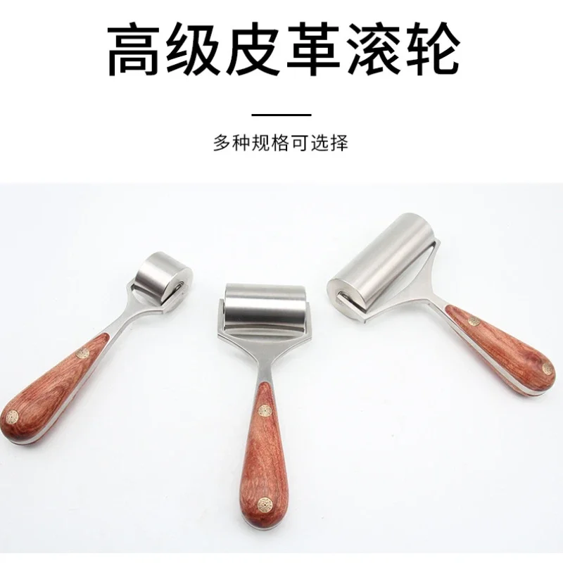 High Carbon Steel Solid Leather Roller Leather Craft Wooden Handle Leather Press Edge Roller for Craft DIY Handmade Work