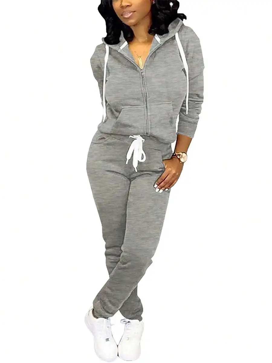 

Women's Gray Zip-Up Hoodie and Drawstring Jogger Pants Set