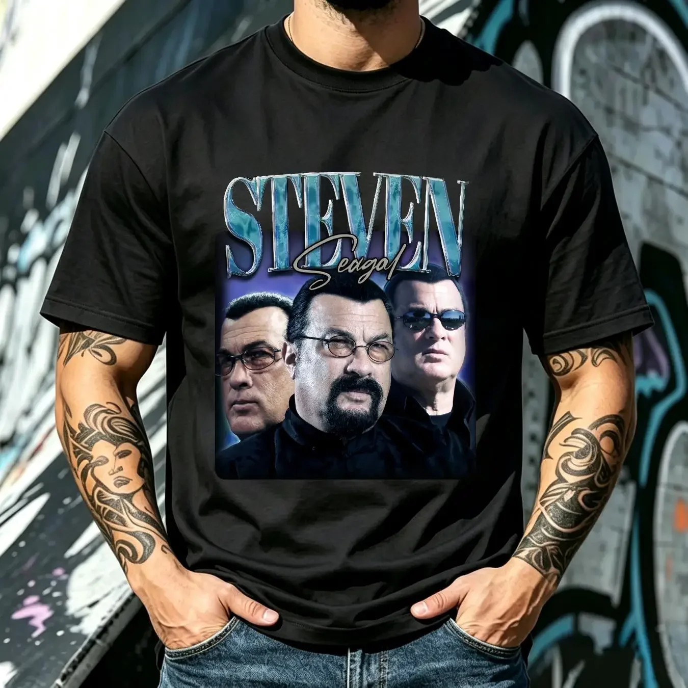 washed T Shirt STEVEN SEAGAL TEES Vintage 90s Merch Retro Fans long or short sleeves vintage Washed streetwear Breathable