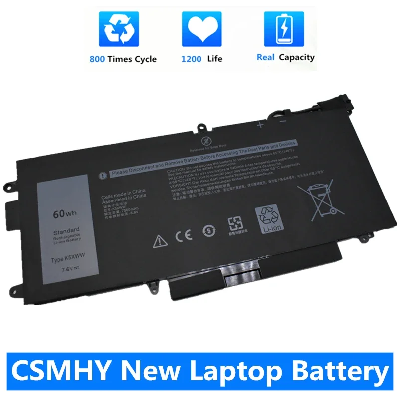 CSMHY New K5XWW Laptop Battery For DELL Latitude 5289 7389 7390 E5289 E7389 2-in-1 Series Notebook 71TG4 725KY N18GG 7.6V 60WH