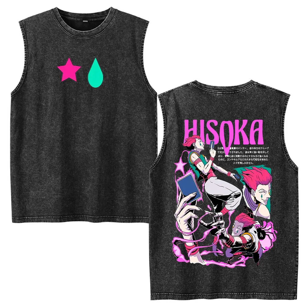 Anime Hunter X Hunter Phantom Troupe Hisoka Vintage Washed Weste T-Shirt Herren Damen Kleidung Mode Ärmellose Tanktops T-Shirts – Detail 2