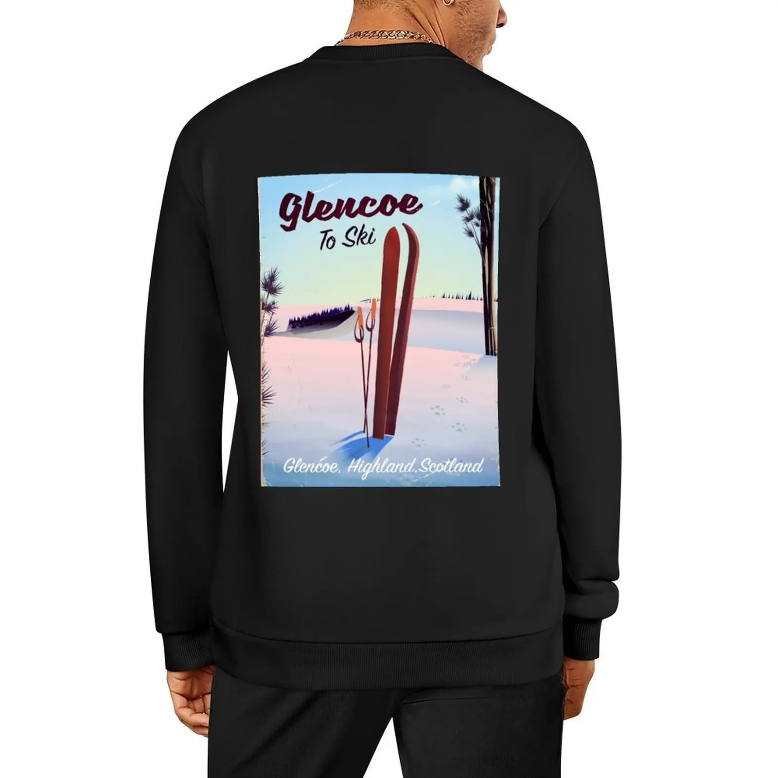 

Glencoe To Ski travel poster Pullover mens designer clothes blouse anime clothing mens clothes hooded sweatshirts