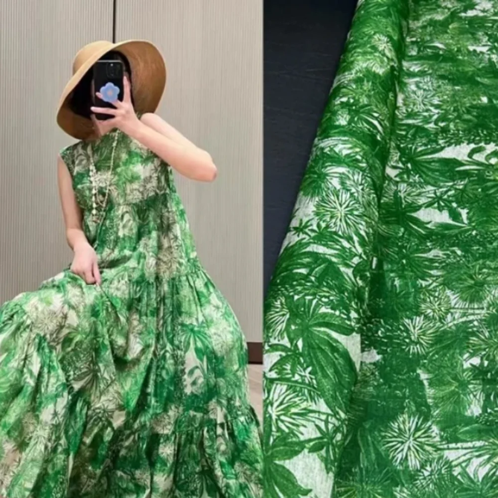 

Шелковая льняная ткань, весна-лето, модный дизайн, платье, женская рубашка, облегающий Cheongsam, зеленая ткань с распылением, по метрам