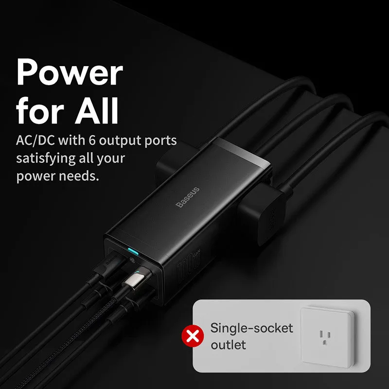 Baseus 100W GaN3 Pro Desktop Charger Power Strip Charging Station Fast Charger For iPhone 15 14 13 Pro Max Xiaomi Samsung Laptop