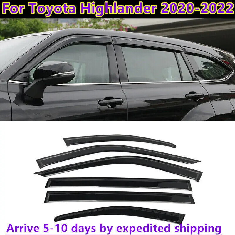 

6PCS Black Window Visor Vent Shades Sun Rain Eyebrow Guard Wind Frame For Toyota Highlander 2020 2021 2022