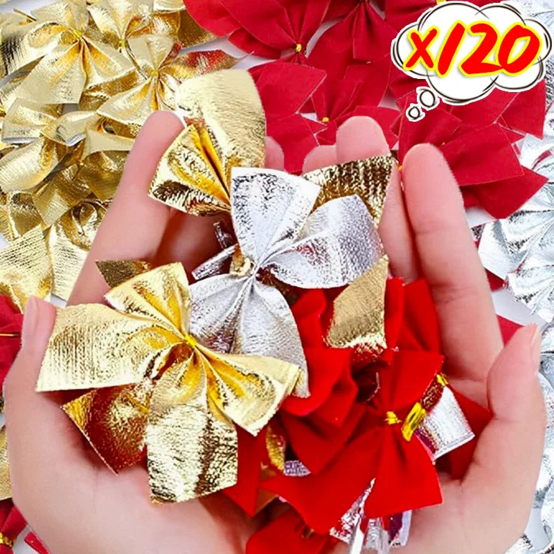 Wholesale Christmas Bowknot Gold Silver Red Mini Xmas Tree Wreath Hanging Pendants DIY New Year Party Home Decoration Supplies