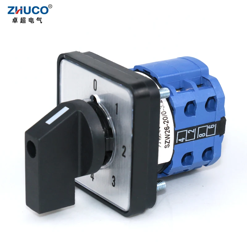 ZHUCO SZW26/LW26-20 20A 660 В двухполюсный 8 винтов пятипозиционный 64X64 48X48 мм панельный индивидуальный поворотный универсальный переключающий кулачковый переключатель