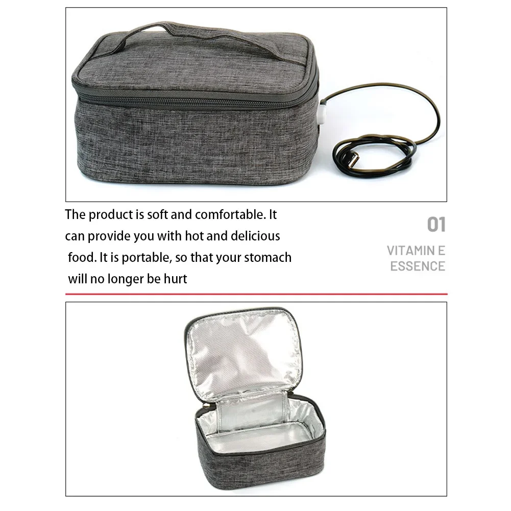 USB Electric Heating Insulated Lunch Bag Mini Lunch Box 12V Heated Thermal Bag Food Warmer Container Camping Accessories