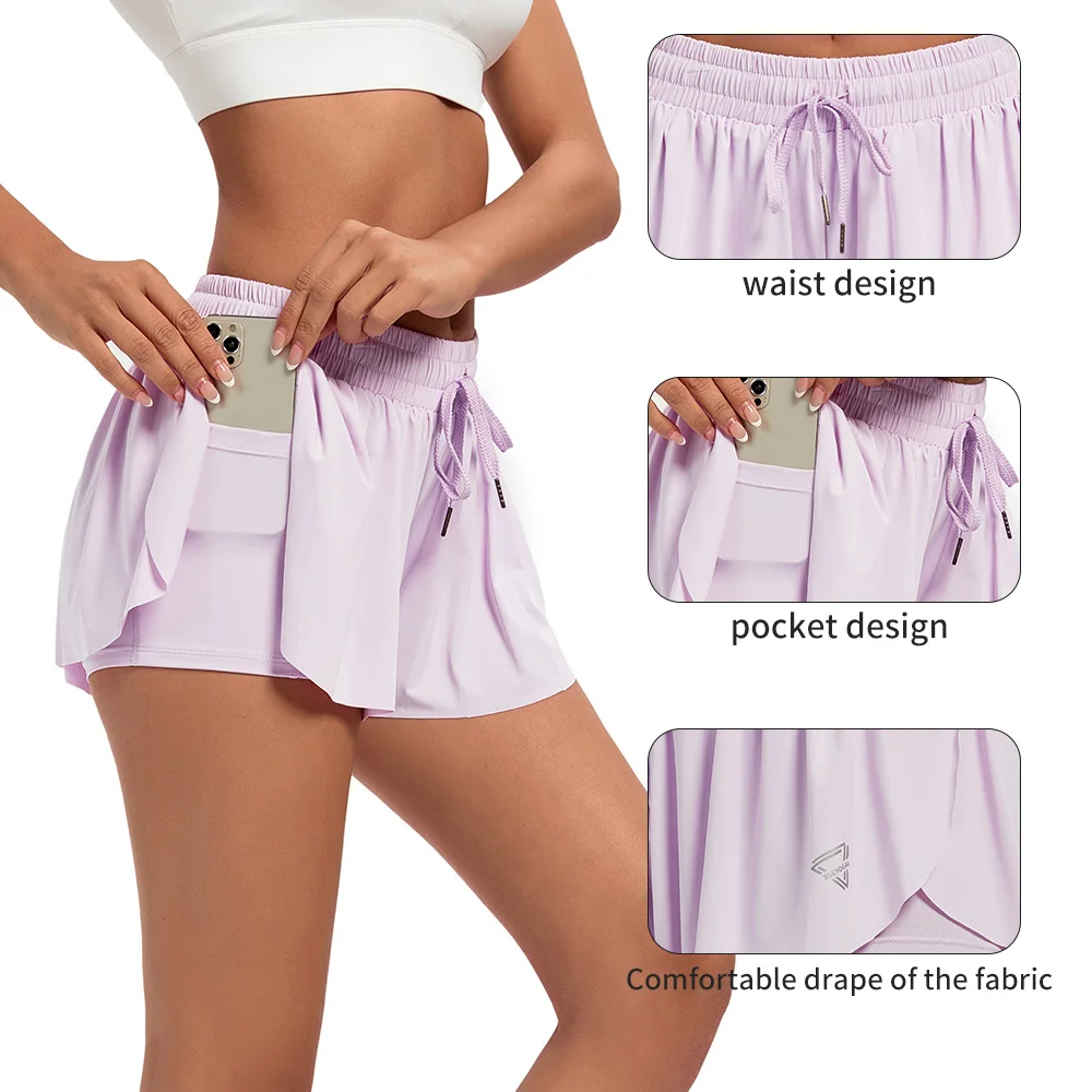 Saia esportiva com shorts feminino saia esportiva elástica cuecas design de bolso adequado para corrida tênis golfe badminton ping pong