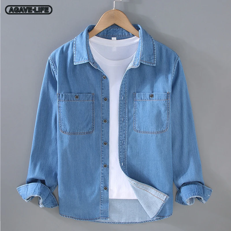 

Denim Shirts Men's Long-sleeve Spring Autumn Vintage Denim Cargo Shirt For Men Solid Color Casual Outdoor Comfortable Jean Coats