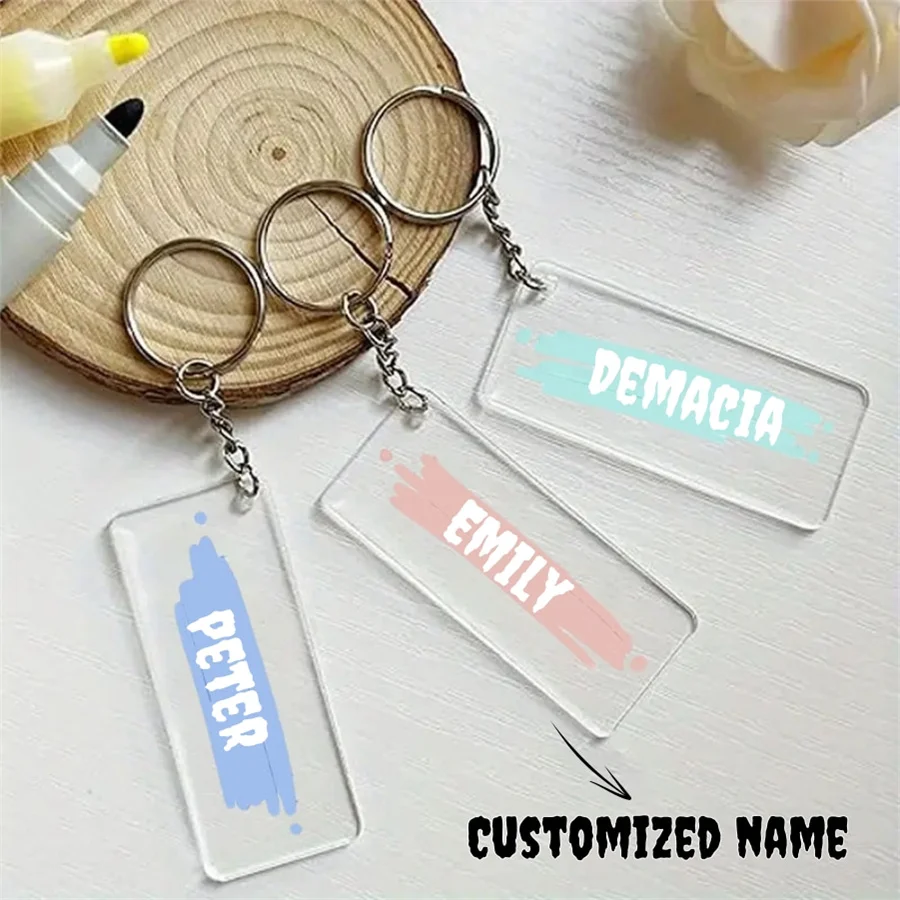 

Personalized Custom Rectangular Acrylic Keychain Upload Name Send Friends Family Lovers Unique Fashion Minimalist Keychains