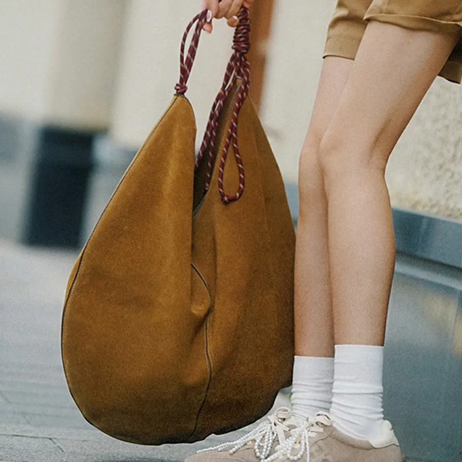 

Vintage Large Capacity Faux Suede Tote Bag Designer Women Shoulder Bags Luxury Soft Pu Leather Handbag Casual Hobos Tote Bag2025