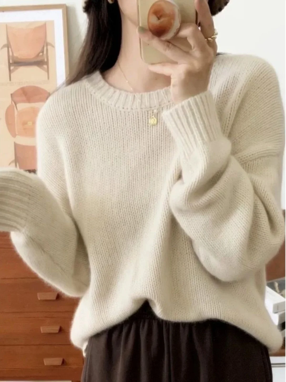 

Свободный длинный свитер Sve round Ne Pure Color, удобный уличный женский трикотаж, осенний сезон, базовый цвет