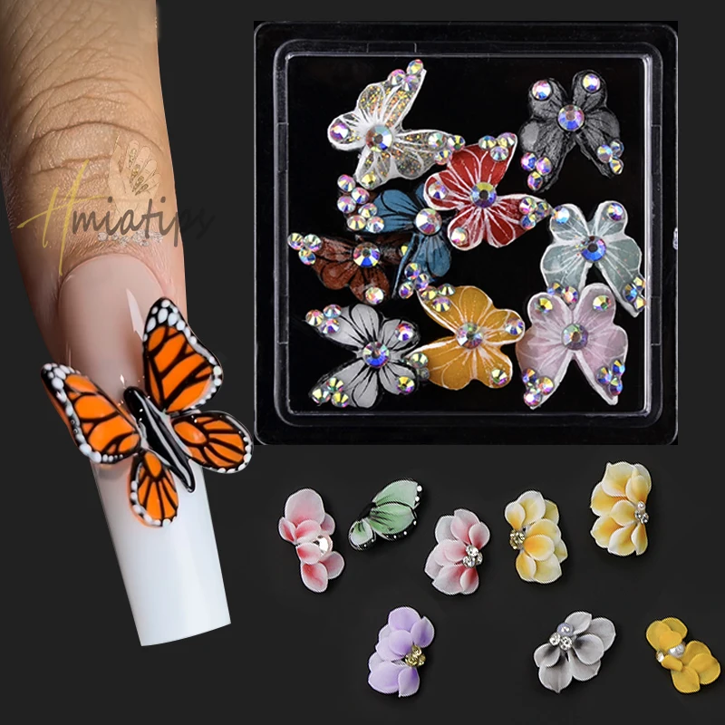 3D Hand Made Acrylic Butterfly Flowers Nail Pearl JewelryButterfly Charms For Nails Simulation Carved Floret Nail Decora