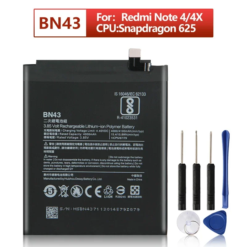 2024 Years BN43 Battery For Xiaomi Redmi Note 4X 3G+ Standard Edition Redrice Hongmi Phone Batteries 4000mAh