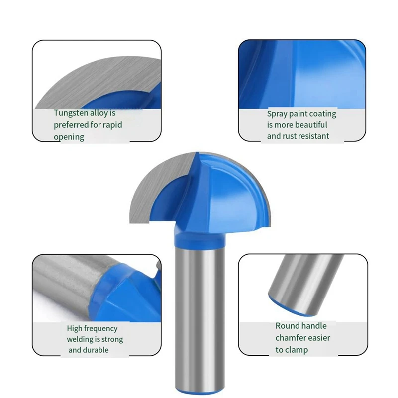 Y17A 1/2 Shank Round Nose Groove Core Box Router Bit Double Groove Woodworking Tools Half Round Relief Drill Bits